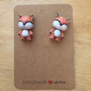 Little Fox Stud Earrings About 1/2 Inch Long, Stainless Steel Posts